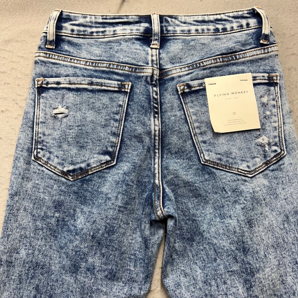 Flying Monkey BellBottom Flare Jeans Blue Acid Wash Colorblock Size 25 NWT - Picture 7 of 8